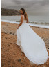Wide Straps Beaded Ivory Lace Chiffon Boho Wedding Dress